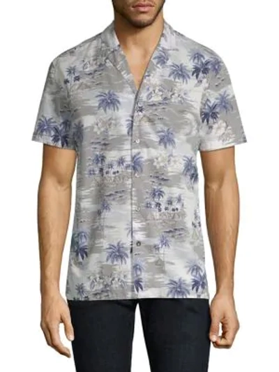 Strellson Palm Tree Print Button-down Shirt In Medium Grey