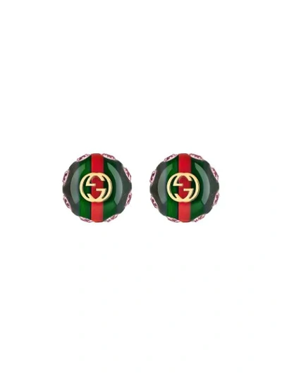 Gucci Gg Web-stripe Earrings In Green