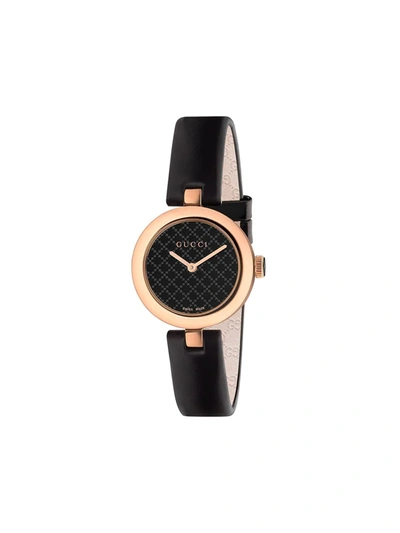 Gucci 32mm Diamantissima Watch With Leather Strap, Black/rose In Multi