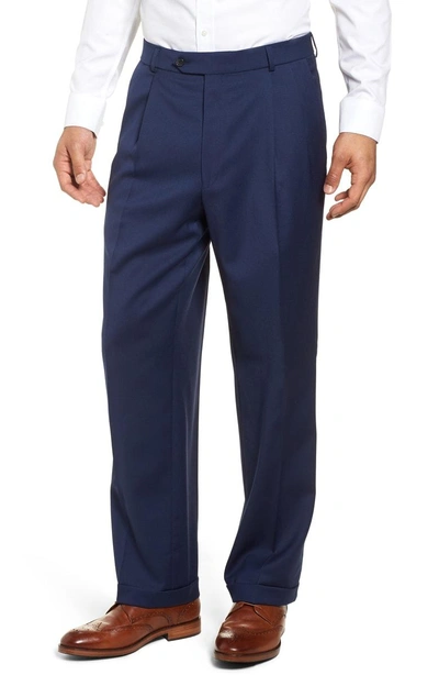 Ballin Classic Fit Pleated Solid Wool Dress Pants In Mariner