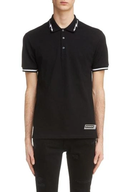 Givenchy Lightning Bolt Tipped Polo In White & Black