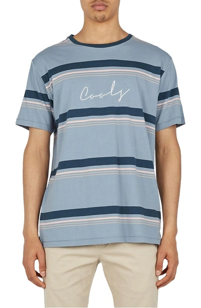 Barney Cools Embroidered Script Stripe T-shirt In Salty Blue Stripe