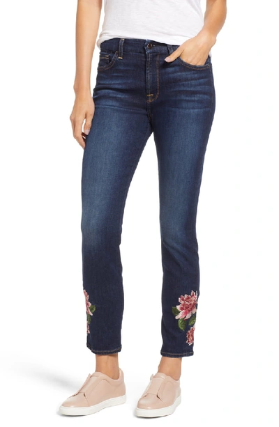 Jen7 Embroidered Ankle Skinny Jeans In Pretty Dark Hudson