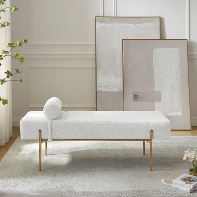Inspired Home - Amadeus Bench, Sherpa, Upholstered In White