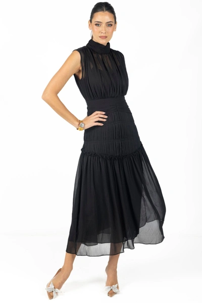 Akalia Valentina Midi Dress Black Chiffon