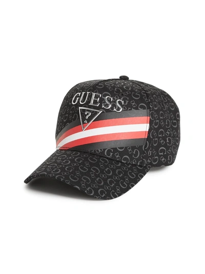 Guess Factory Logo Striped Baseball Hat In Black