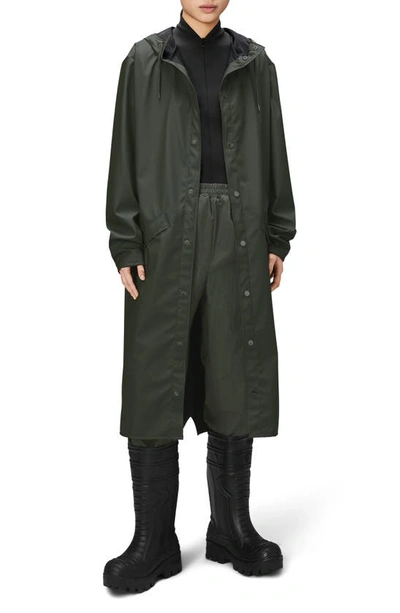 Rains Waterproof Hooded Long Jacket In Green