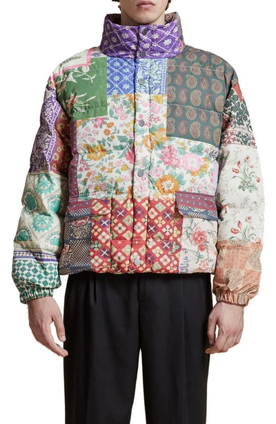 Found Patchwork Print Garden Puffer Jacket In Multi
