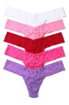 Hanky Panky Holiday Assorted 5-pack Original Rise Thongs In White,lipgloss,pink Ruby,passionate P