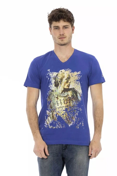 Trussardi Action Elegant V-neck Tee With Chic Front Men's Print In Blue