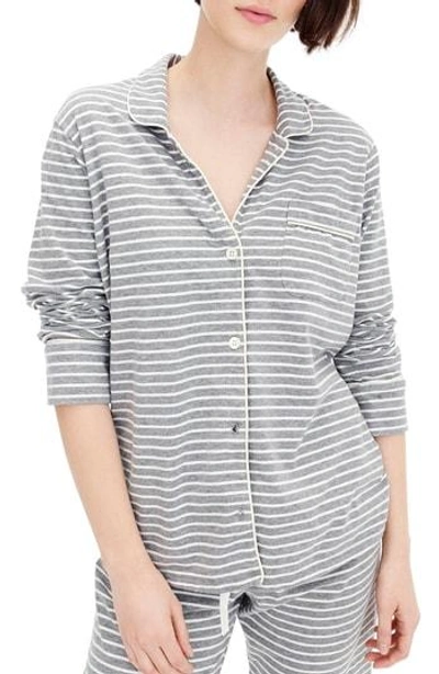Jcrew Dreamy Stripe Cotton Pajamas In Heather Graphite Ivory