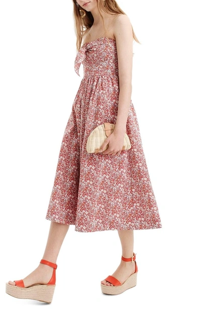 Jcrew Liberty Tie Front Strapless Dress In Cherry Multi