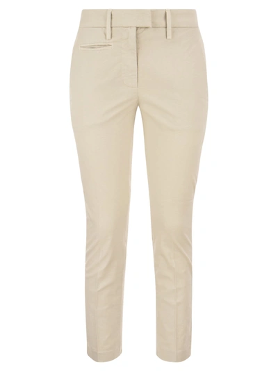 Dondup Perfect Slim Fit Cotton Gabardine Trousers In Beige