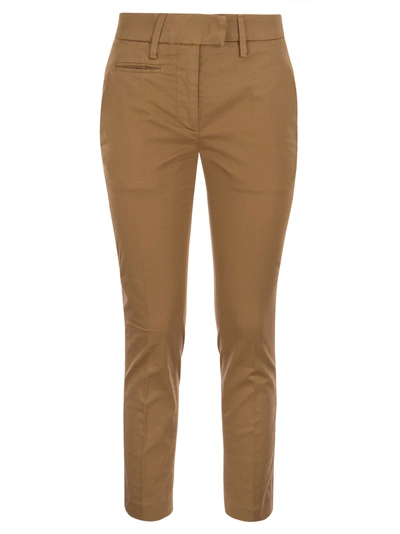 Dondup Perfect Slim Fit Cotton Gabardine Trousers In Brown