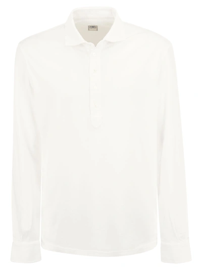 Fedeli Five Long Sleeved Cotton Polo Shirt In White