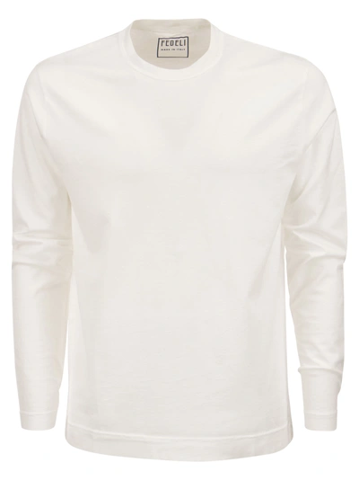Fedeli Long Sleeved Organic Cotton T Shirt In White
