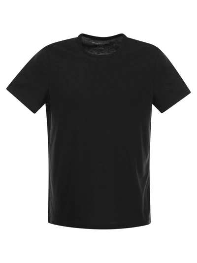 Majestic Crew Neck T Shirt In Lyocell And Cotton In Black
