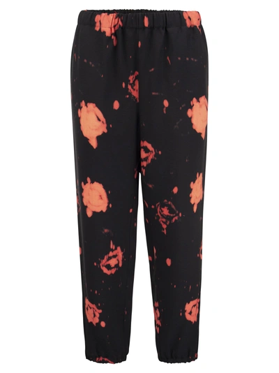 Marni Trousers With Faded Roses Print In Black
