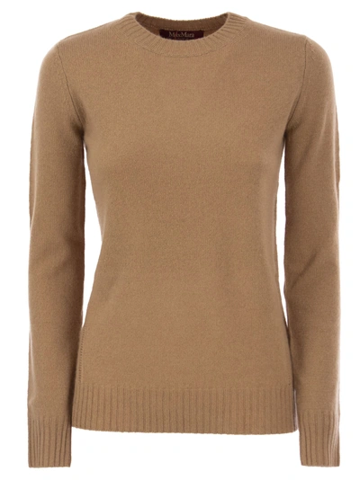 Max Mara Studio Giotto Crew Neck Jumper In Cashmere Yarn In Camel