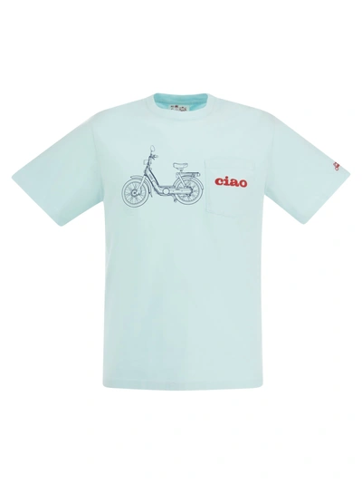 Mc2 Saint Barth Ciao T Shirt With Embroidery On Pocket In Light Blue