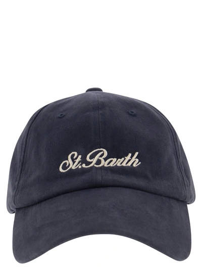 Mc2 Saint Barth Cotton Baseball Cap With Embroidery In Blue