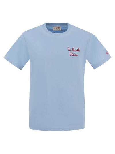 Mc2 Saint Barth Cotton T Shirt With Barth Skater Print In Blue