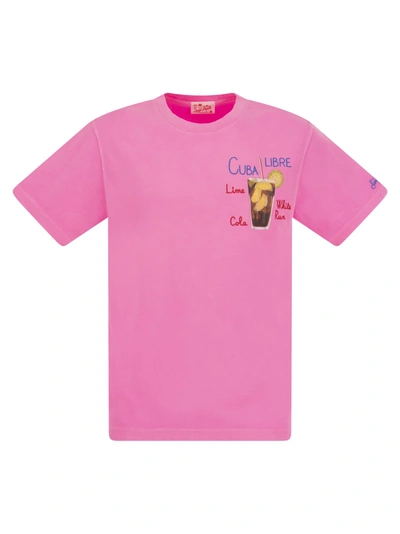 Mc2 Saint Barth Cotton T Shirt With Cuba Libre Print In Pink