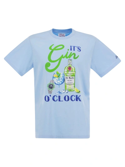 Mc2 Saint Barth Cotton T Shirt With Gin O Clock Print In Light Blue