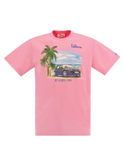 Mc2 Saint Barth Cotton T Shirt With Lancia Palm Print In Pink