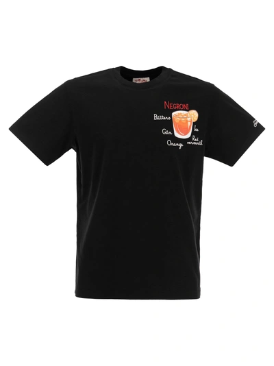 Mc2 Saint Barth Cotton T Shirt With Negroni Print In Black