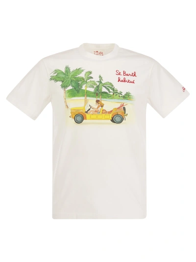 Mc2 Saint Barth Cotton T Shirt With Mok Print In Neutral