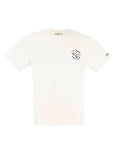 Mc2 Saint Barth Cotton T Shirt With Padel Club Print In White