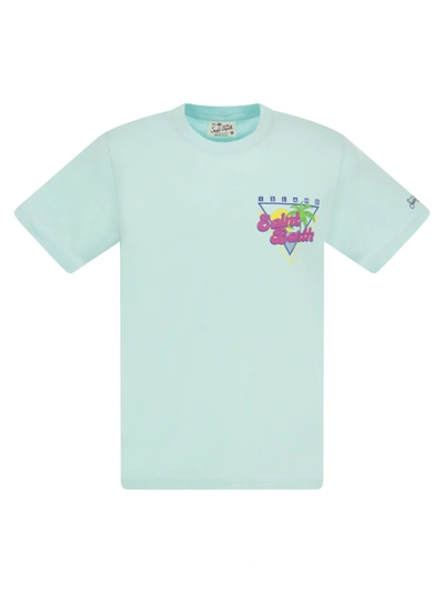 Mc2 Saint Barth Cotton T Shirt With Sb Summer Print In Light Blue