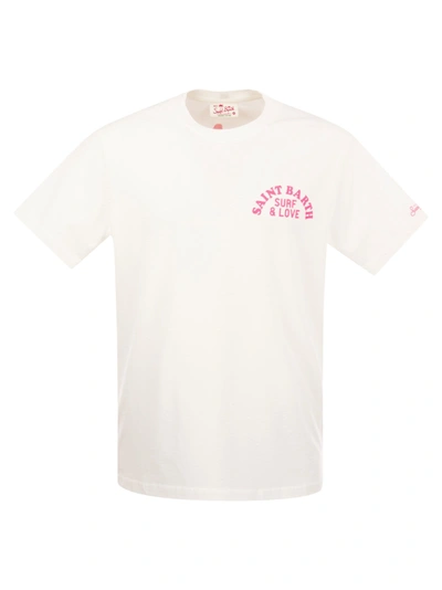 Mc2 Saint Barth Cotton T Shirt With Surfer Girl Print In White