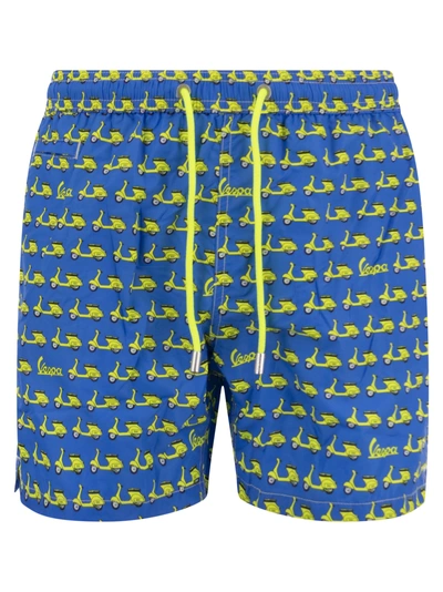Mc2 Saint Barth Lightweight Fabric Swim Boxer Shorts With Print In Blue