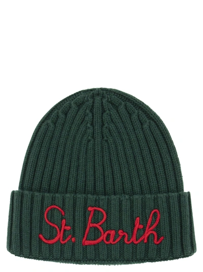 Mc2 Saint Barth Wool And Cashmere Blend Hat With Embroidery In Green