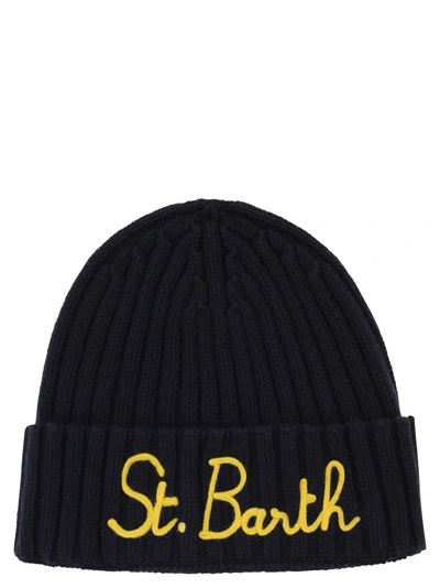 Mc2 Saint Barth Wool And Cashmere Blend Hat With Embroidery In Night Blue