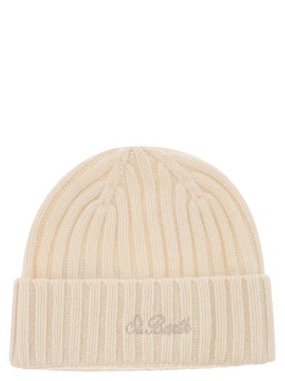 Mc2 Saint Barth Wool Hat With Embroidery In Cream