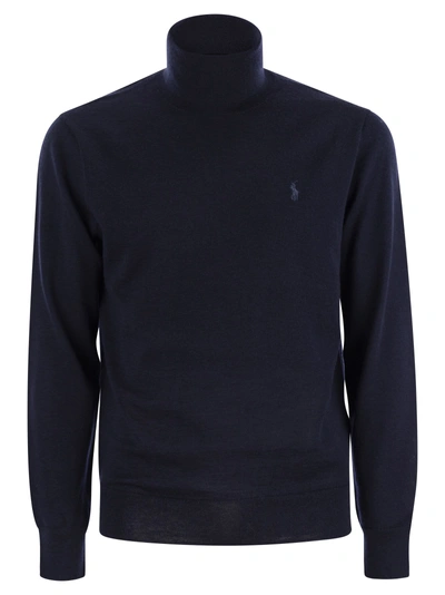 Polo Ralph Lauren Wool Turtleneck Sweater In Navy Blue