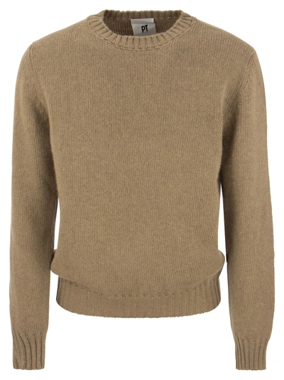 Pt Pantaloni Torino Crew Neck Pullover In Wool And Angora Blend In Green