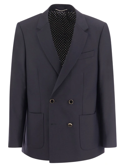 Pt Pantaloni Torino Double Breasted Jacket In Wool Blend In Blue