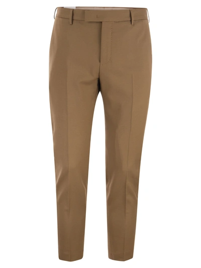 Pt Pantaloni Torino Stretch Wool Trousers In Brown