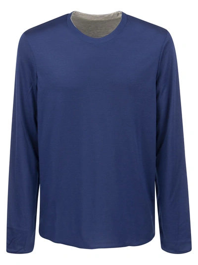 Sease Round Reve Wool And Cotton Double Faced Sweater In Blue
