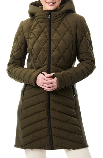 Bernardo Mixed Media Water Resisant Quilted Puffer Jacket In Olive