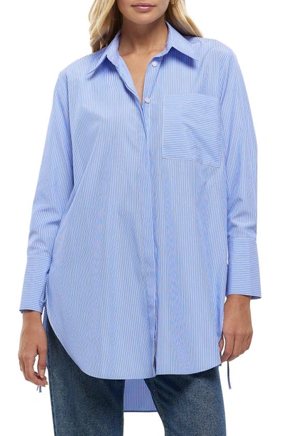 River Island Pinstripe Oversize Side Tie Button-up Shirt In Blue
