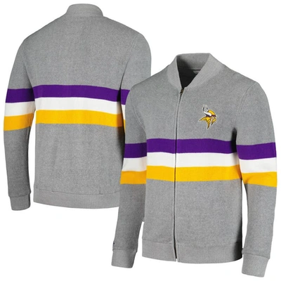 Mitchell & Ness Gray Minnesota Vikings Striped Full-zip Cardigan Sweater