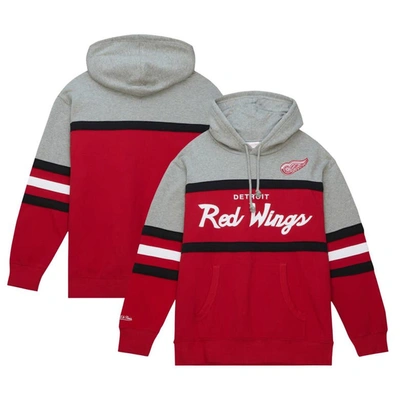 Mitchell & Ness Men's  Red, Gray Detroit Red Wings Head Coach Pullover Hoodie In Red,gray