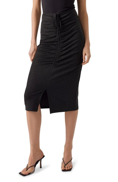 Vero Moda Kanva Sparkle Ruched Skirt In Black Detailsilver Lurex