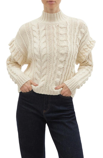 Vero Moda Isla Cable Stitch Turtleneck Sweater In Birch