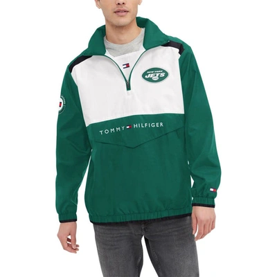 Tommy Hilfiger Men's  Green, White New York Jets Carter Half-zip Hooded Top In Green,white
